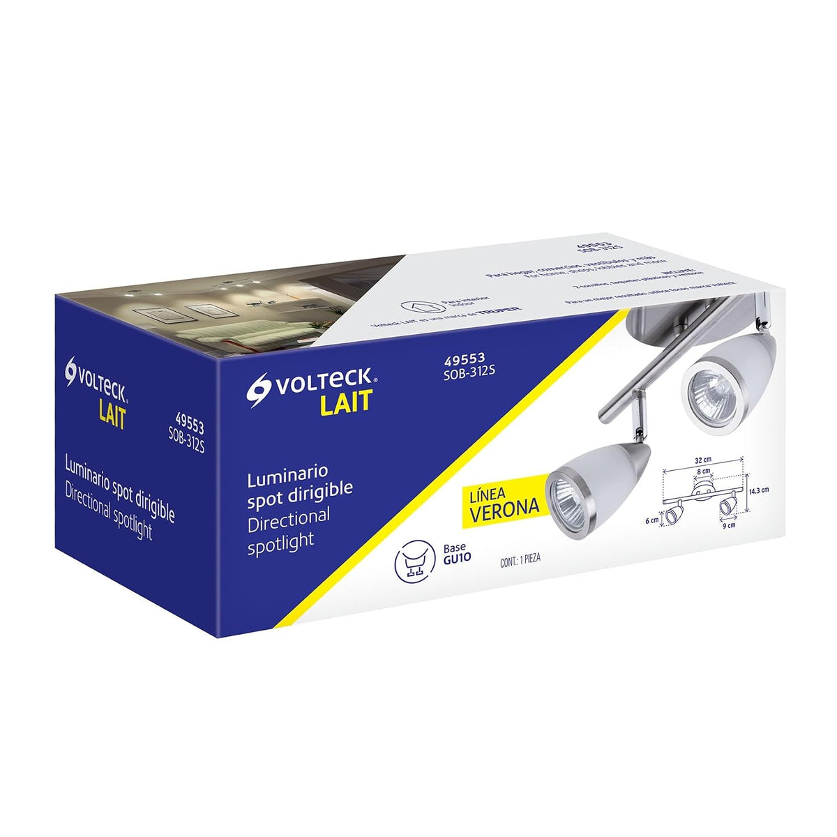 Volteck Lait SOB-312S, Luminario de sobreponer 2 spots base GU10, Verona