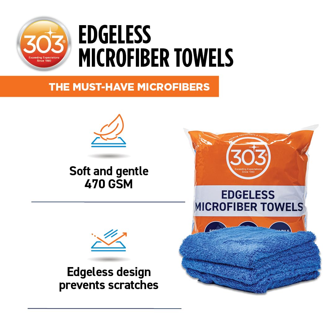 303 Products Toallas de Microfibra sin Bordes para Detalles de automóviles, Limpieza del hogar, Paquete de 3 paños de Limpieza de Microfibra Reutilizables sin Bordes sin Costuras