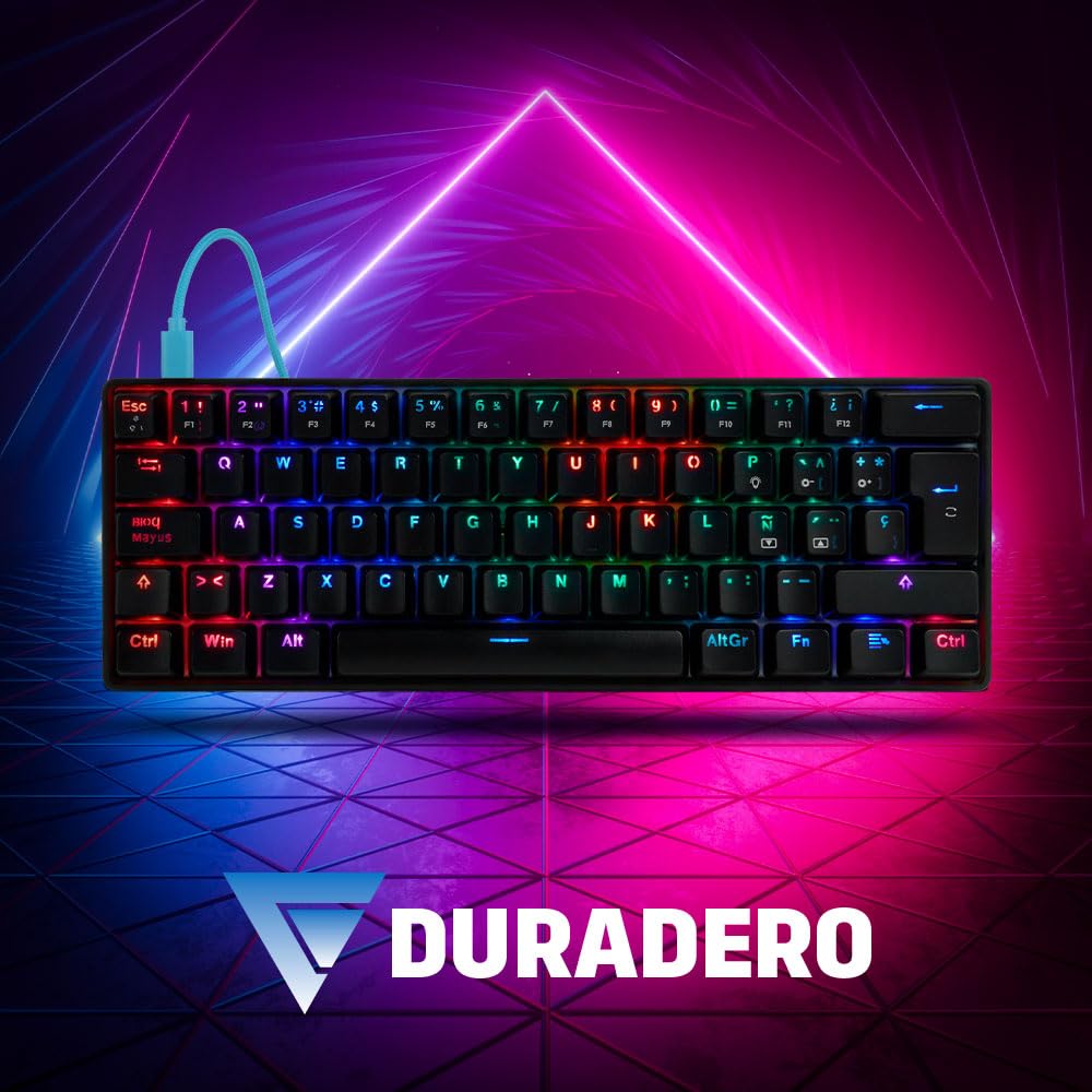 GAME FACTOR Teclado Gamer Mecánico Kbg560 60% Switch Blue Gateron RGB Anti Ghosting Negro