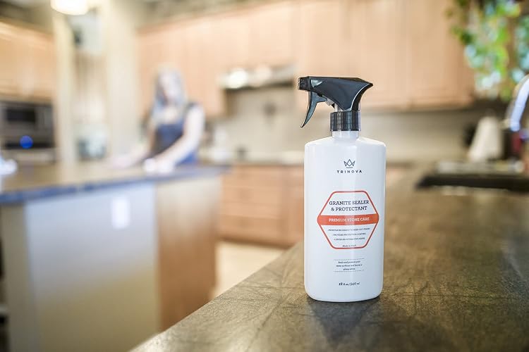 Granite Sealer & Protector - Best Stone Polish, Protectant & Care Product - Easy Maintenance for Clean Countertop Surface, Marble, Tile - No Streaks, Stains, Haze or Water Spots - 18 OZ - TriNova by T