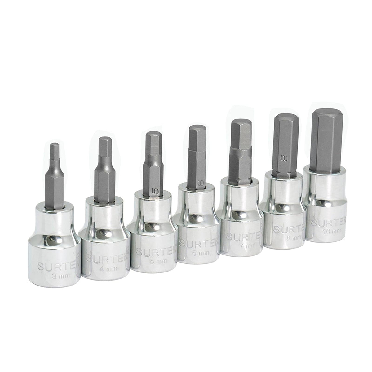 Surtek F51H00M Juego de 7 Dados Punta Hexagonal Métricos, 3/8"