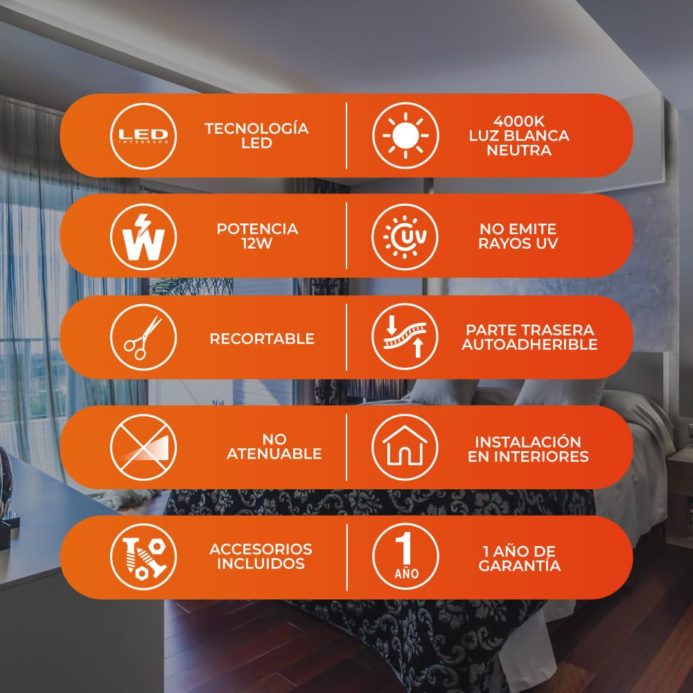 Tecnolite - Tira LED 5 Metros 12 W Luz Blanca Neutra, Interiores, Plug and Play, No atenuable, Recortable