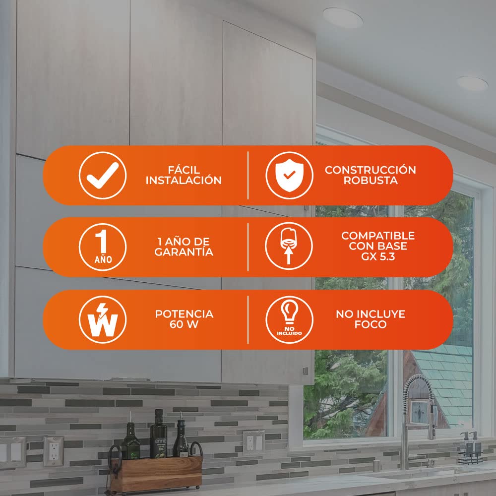 Tecnolite Lámpara Downlight Empotrable, Potencia Máx. 50 W, Base GY6.35, Foco JCD no incluido