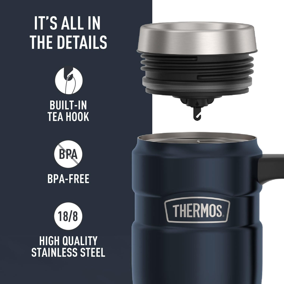 THERMOS Stainless King - Taza de viaje aislada al aspiradora, 16 onzas, azul mate