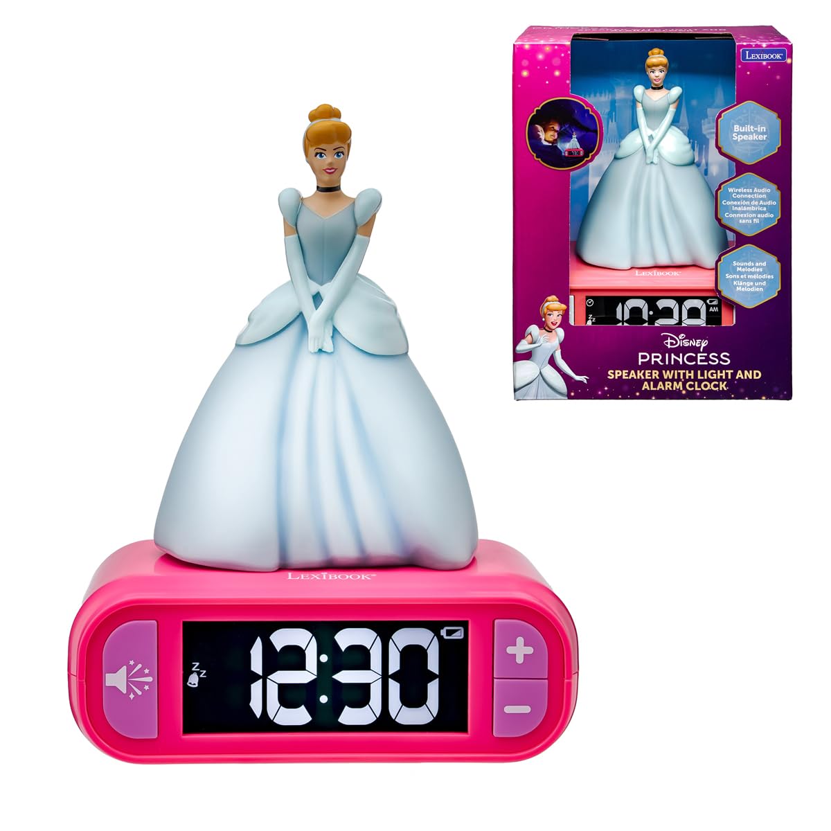 Lexibook Disney Frozen Reloj Despertador con Luz Nocturna y Sonidos, Pantalla LCD Digital - Disney Princess