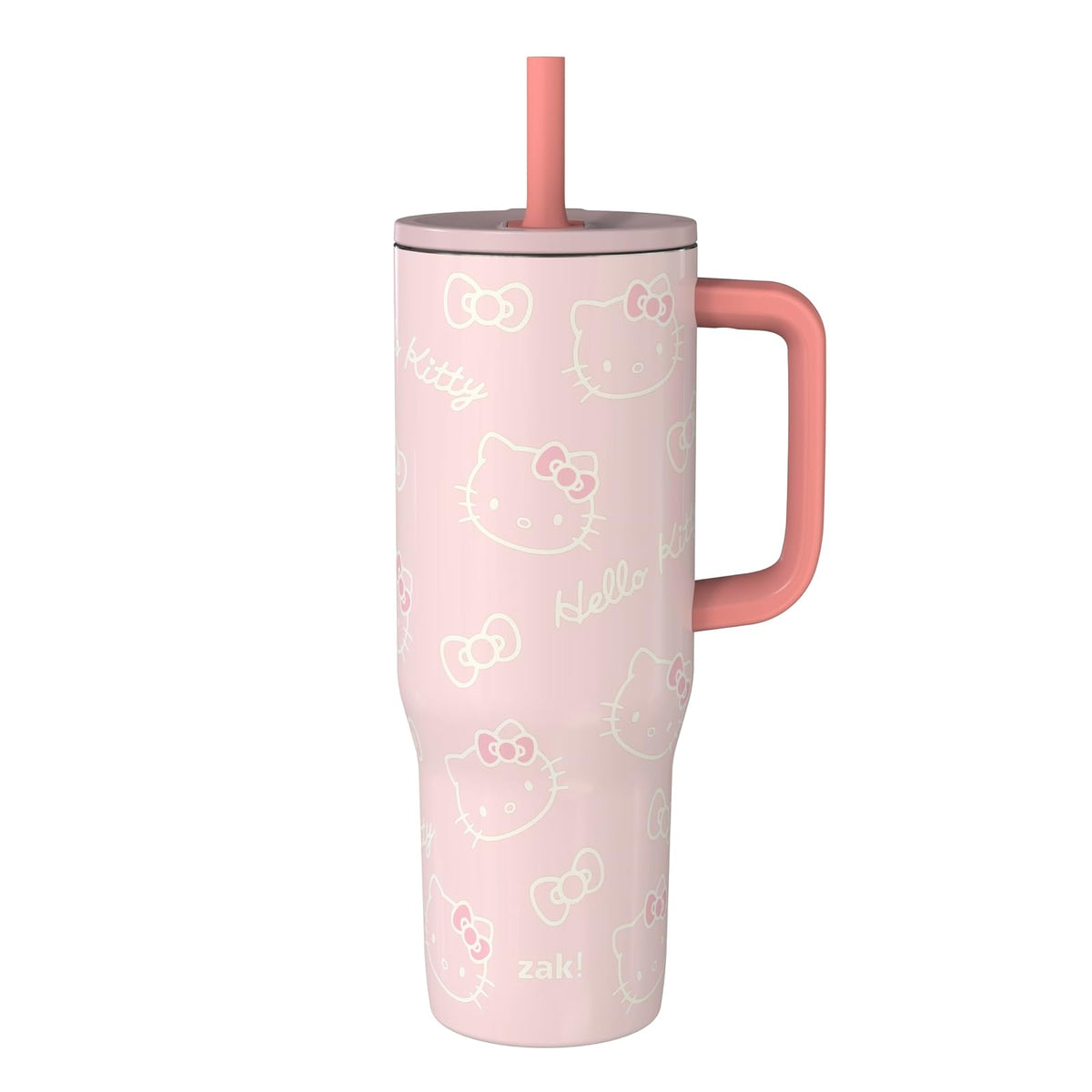 Zak Designs Vaso de Viaje Aislado con Popote, Acero Inoxidable, 30 oz - hello kitty