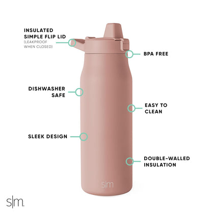 Simple Modern - Botella de agua filtrada | Filtro de carbono aislado de acero inoxidable botellas de agua de viaje | Reutilizable para agua potable limpia sobre la marcha | 34 onzas, Mauve Me