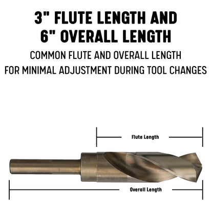 Drill America - DWDCO17/32 Broca de cobalto de vástago reducido de 17/32 pulgadas con vástago de 1/2 pulgada, DWDCO Series 3 - Plano