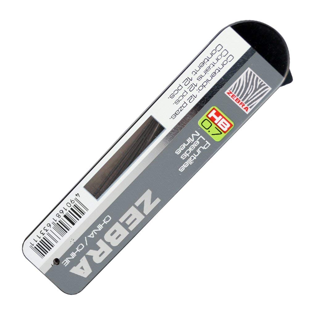 Zebra Puntillas HB De Grafito Para Portaminas Punto Mediano (0.7 mm) Caja 12 Tubos Con 12 Minas.