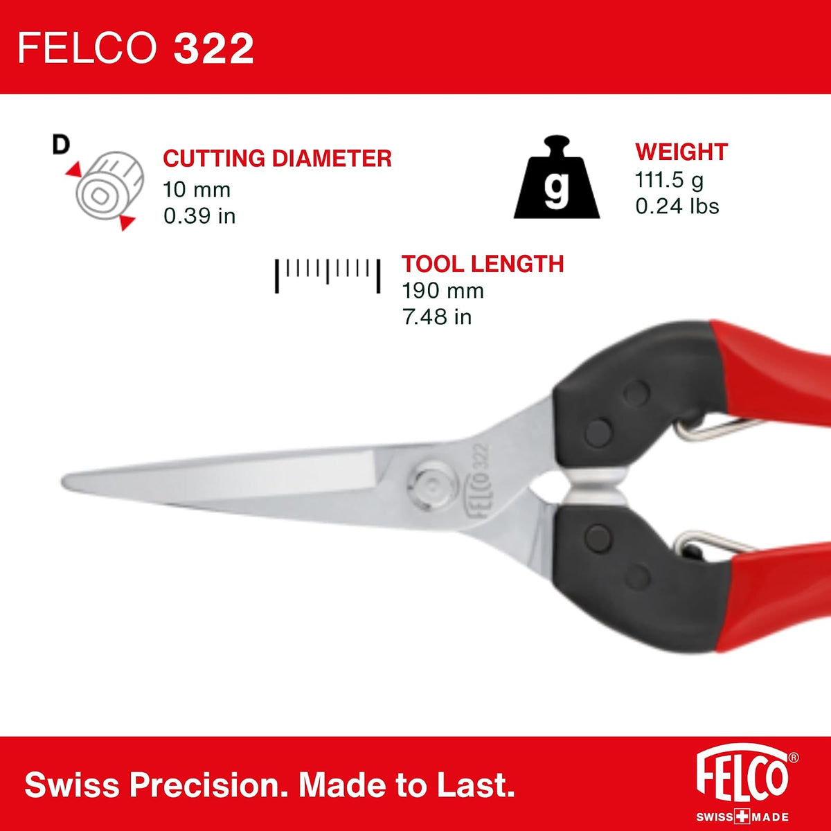 FELCO FELCO322 Modelo 322 Tijeras, Rojo