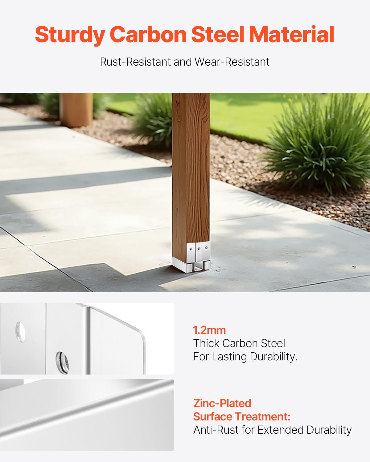 VEVOR Base para Postes, Anclaje para Postes de Hormigón, Acero al Carbono Galvanizado de Alta Resistencia con Separación de 2,54 cm, para Pérgolas y Patios de Hormigón, 96 x 90,5 x 80 mm, 10 uds