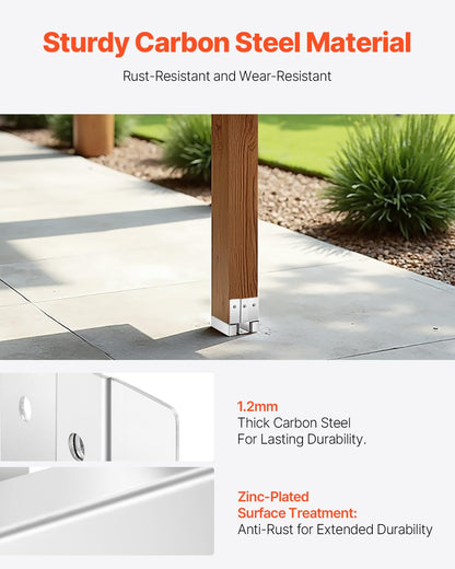 VEVOR Base para Postes, Anclaje para Postes de Hormigón, Acero al Carbono Galvanizado de Alta Resistencia con Separación de 2,54 cm, para Pérgolas y Patios de Hormigón, 96 x 90,5 x 80 mm, 10 uds