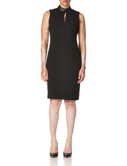 Calvin Klein Vestido sin Mangas de Cuello sin Mangas con Detalle de Ojo de Cerradura Vestido para Mujer