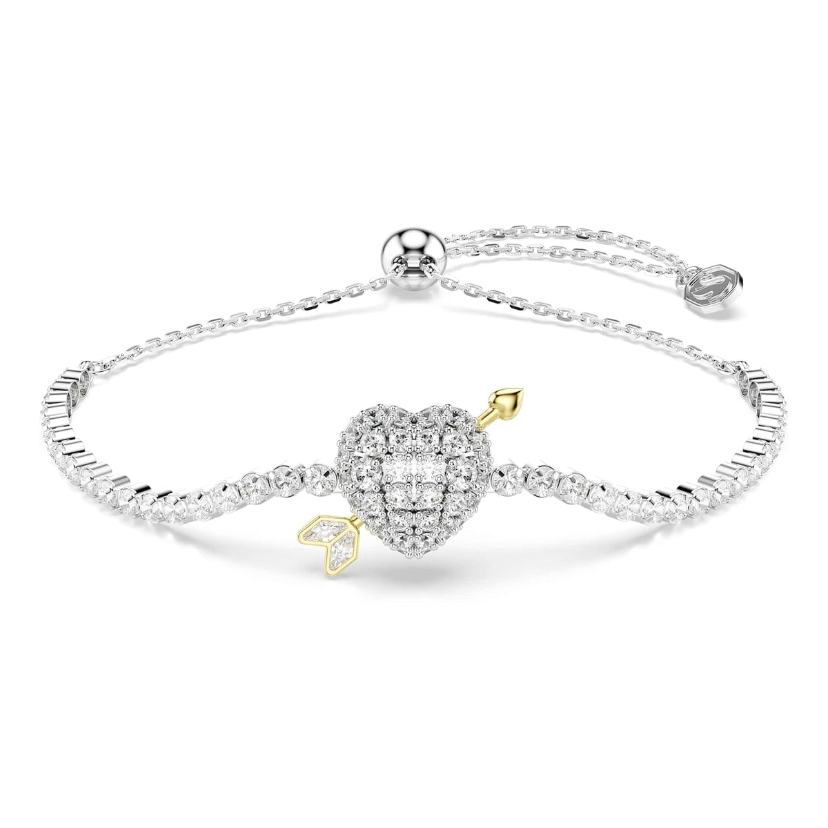 Pulsera Swarovski Idyllia, Corazón con flecha, Blanco, Baño de Rodio