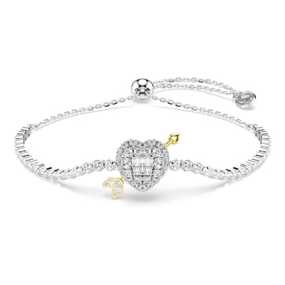 Pulsera Swarovski Idyllia, Corazón con flecha, Blanco, Baño de Rodio