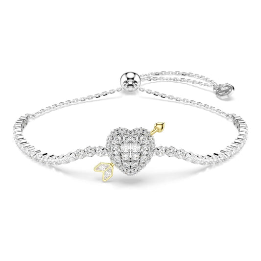 Pulsera Swarovski Idyllia, Corazón con flecha, Blanco, Baño de Rodio
