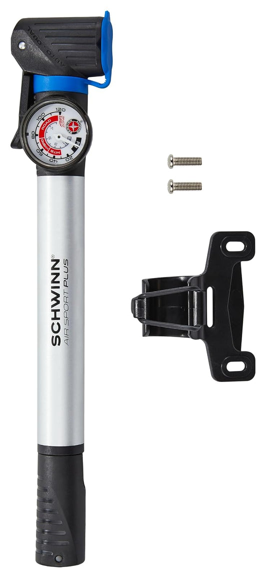 Schwinn Air Center Plus - Bomba de Suelo para con medidor para válvulas Schrader y Presta (Color Naranja, Azul Marino)