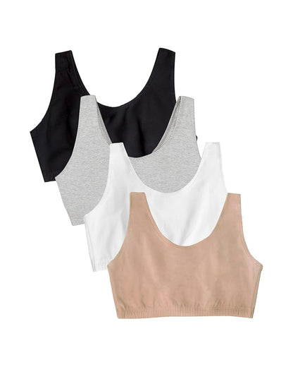 Fruit of the Loom Brasier Deportivo de Algodón para Mujer - Negro - Gris Jaspeado - Arena - Blanco - 34