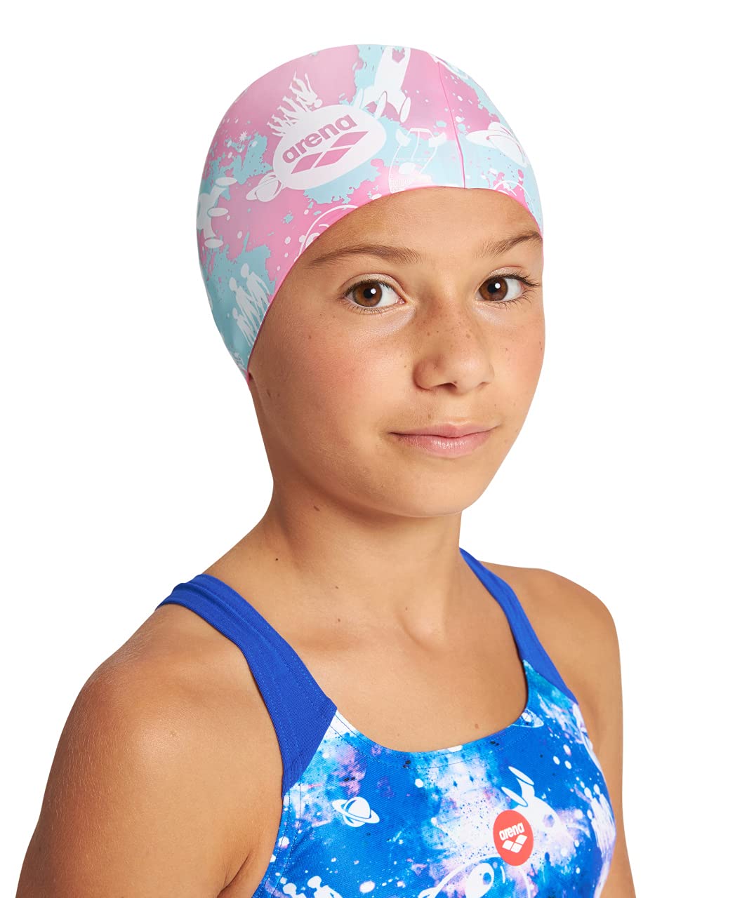Arena - Gorro de natación Unisex de Silicona con Estampado Junior para niños y niñas, Entrenamiento de natación, Ajuste más pequeño, Talla única