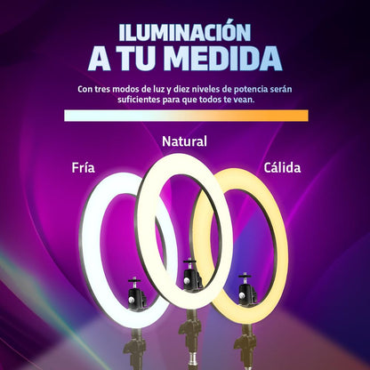 GAME FACTOR Aro de Luz Led 10” USB con Trípode LRG300 18W 3 Modos Regulable para Video y Streaming