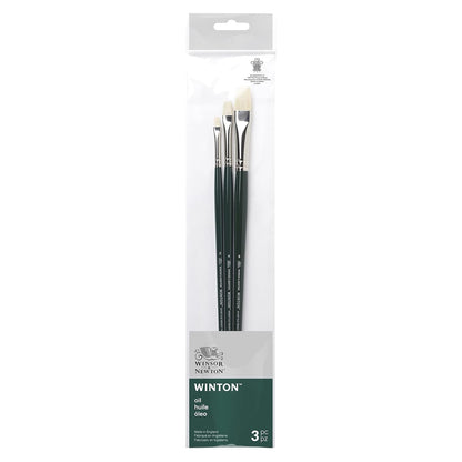 Winsor & Newton Set con 3 Pinceles Largos Winton V.1 | Cerdas sintéticas con bandera, excelente capacidad de transporte de color, hechas a mano en Inglaterra, para pintura al óleo