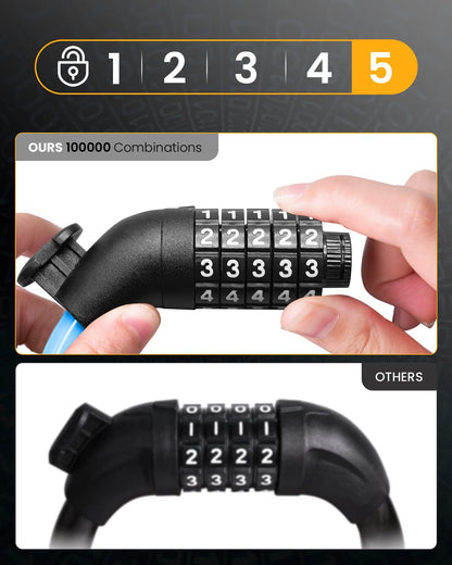 KEYSTP - Cable de Bloqueo para Bicicleta de 5 dígitos, Resistente y reiniciable, antirrobo con Soporte de Montaje, Cable de Acero Impermeable para Scooters, eléctricas, Uso al Aire última