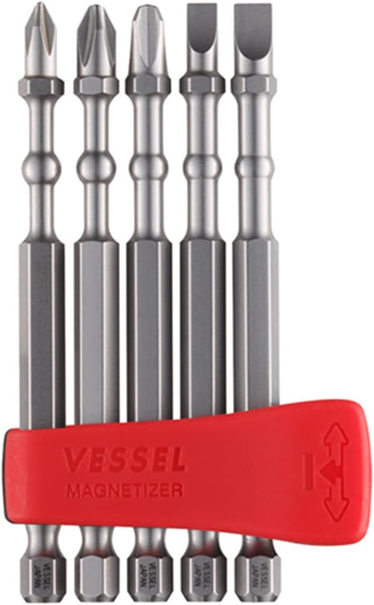 VESSEL IMAPCT BALL - Broca de torsión con soporte de carga Mag 5 unidades Juego (+1, +2, +3, #4 (3/16"), #6 (1/4") IBMG90K001 fabricado en Japón por VESSEL