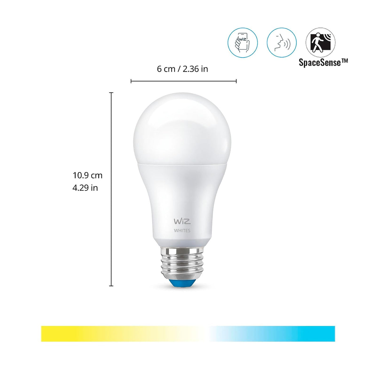 WiZ Foco Inteligente A19 8.8W luz cálida a fría dimeable controlable por WiFi (Paquete de 3)