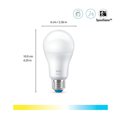 WiZ Foco Inteligente A19 8.8W luz cálida a fría dimeable controlable por WiFi (Paquete de 3)