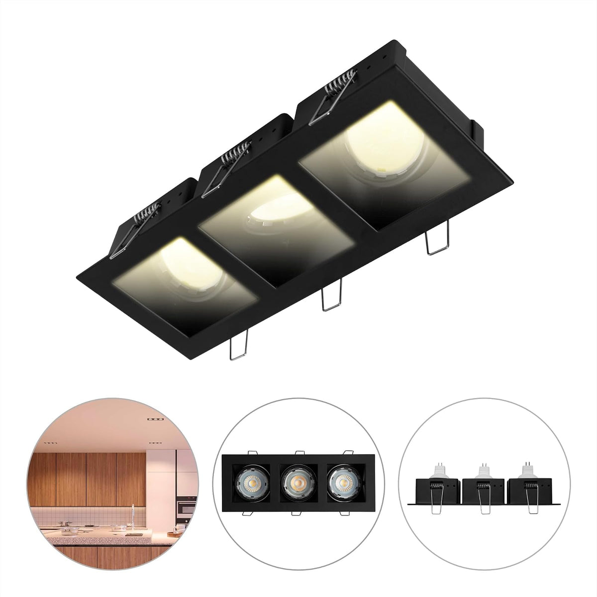 ILLUX Lámpara Downlight Triple MR16 3000K 13.5W Negro TH-4232.NNKT30