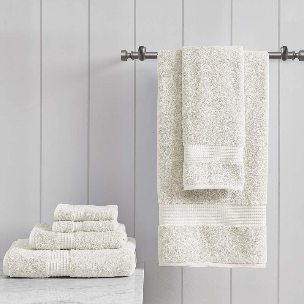 Madison Park Juego de Toallas de baño 100% algodón orgánico, Calidad de Hotel y SPA, Altamente absorbentes, de Secado rápido, Incluye para Ducha, Lavado de Manos y paño Facial, Varios tamaños, Marfil