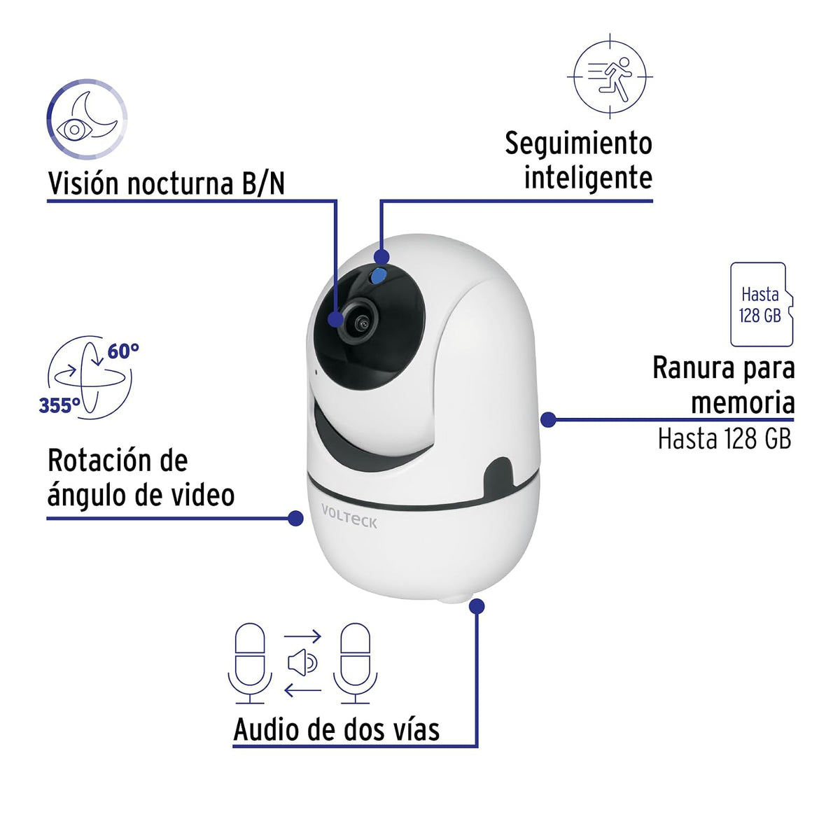 Volteck CTV-30W, Cámara WiFi Robotizada 3 MP detección de Movimiento
