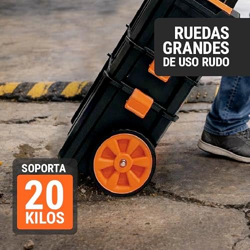 Truper CHP-1925R, Caja para herramientas 19"x25" 3 en 1 desmontable con ruedas grandes de uso rudo