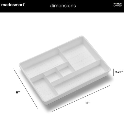 Madesmart Juego de 2 Bandejas Organizadoras de Plástico | Blanco, 12 compartimentos, multiusos, para cajones