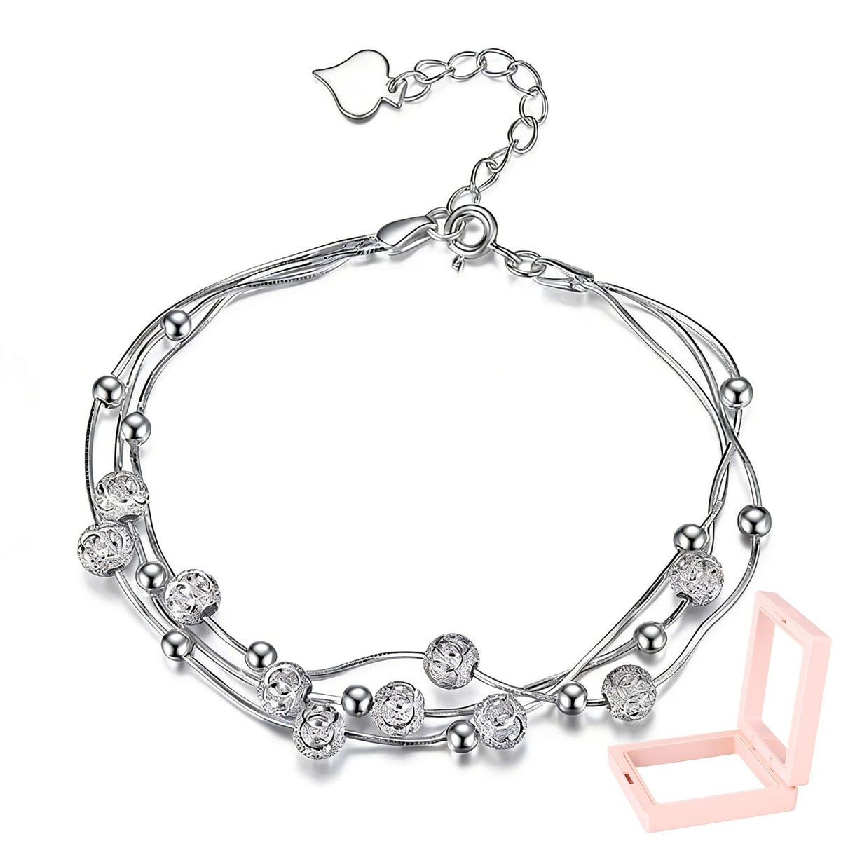 XYPHIELLE Pulsera Mujer Plata 925 - Triple Cadena con Cuentas
