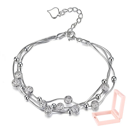 XYPHIELLE Pulsera Mujer Plata 925 - Triple Cadena con Cuentas