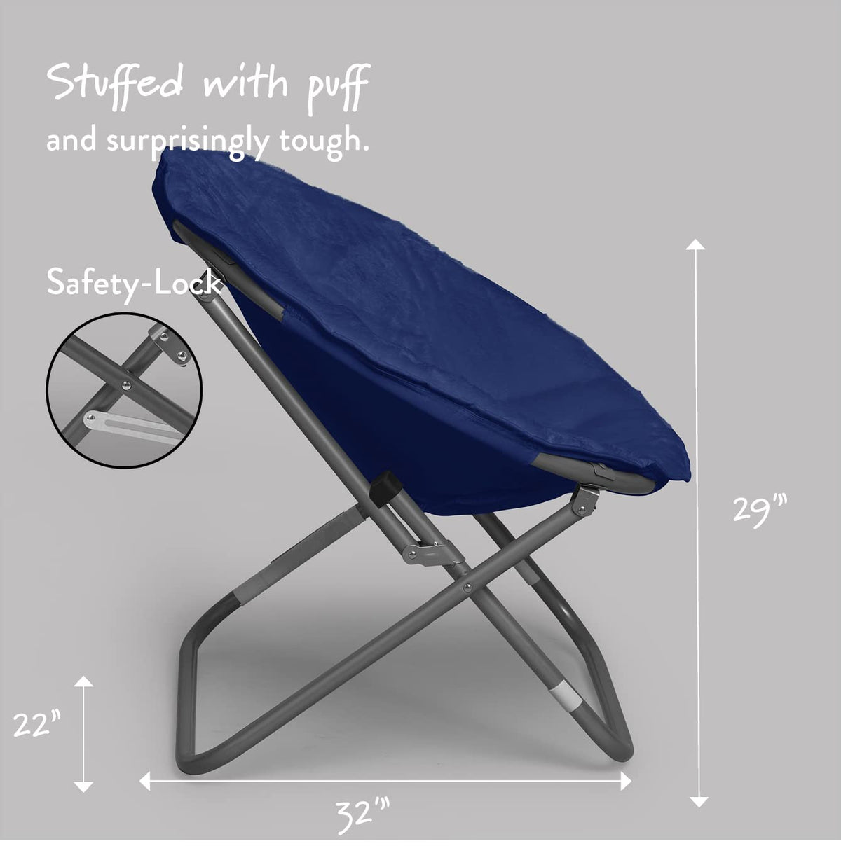 Urban Lifestyle Silla de Piel Sintética Azul | Marco de metal, plegable, 27.5 x 30 x 29 in, carga máx. 220 lb, para leer, ver TV, relajarse