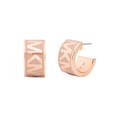 Michael Kors Gold-Tone Hoop Earrings for Women; Huggie Earrings for Women; Stainless Steel Earrings; Jewelry for Women - Logotipo MK repetido en oro rosa