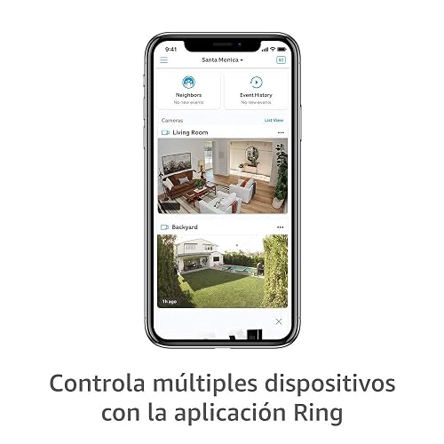 Cámara de seguridad Ring Stick Up Cam Battery + Soporte para inclinación y vista panorámica + Adaptador de corriente para interiores y exteriores - Blanco