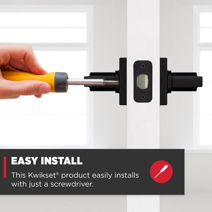 Kwikset Casey - Manija de puerta de paso interior (4 unidades, palanca para puertas de clóset y pasillo, palanca reversible sin bloqueo, color negro mate, con protección Microban