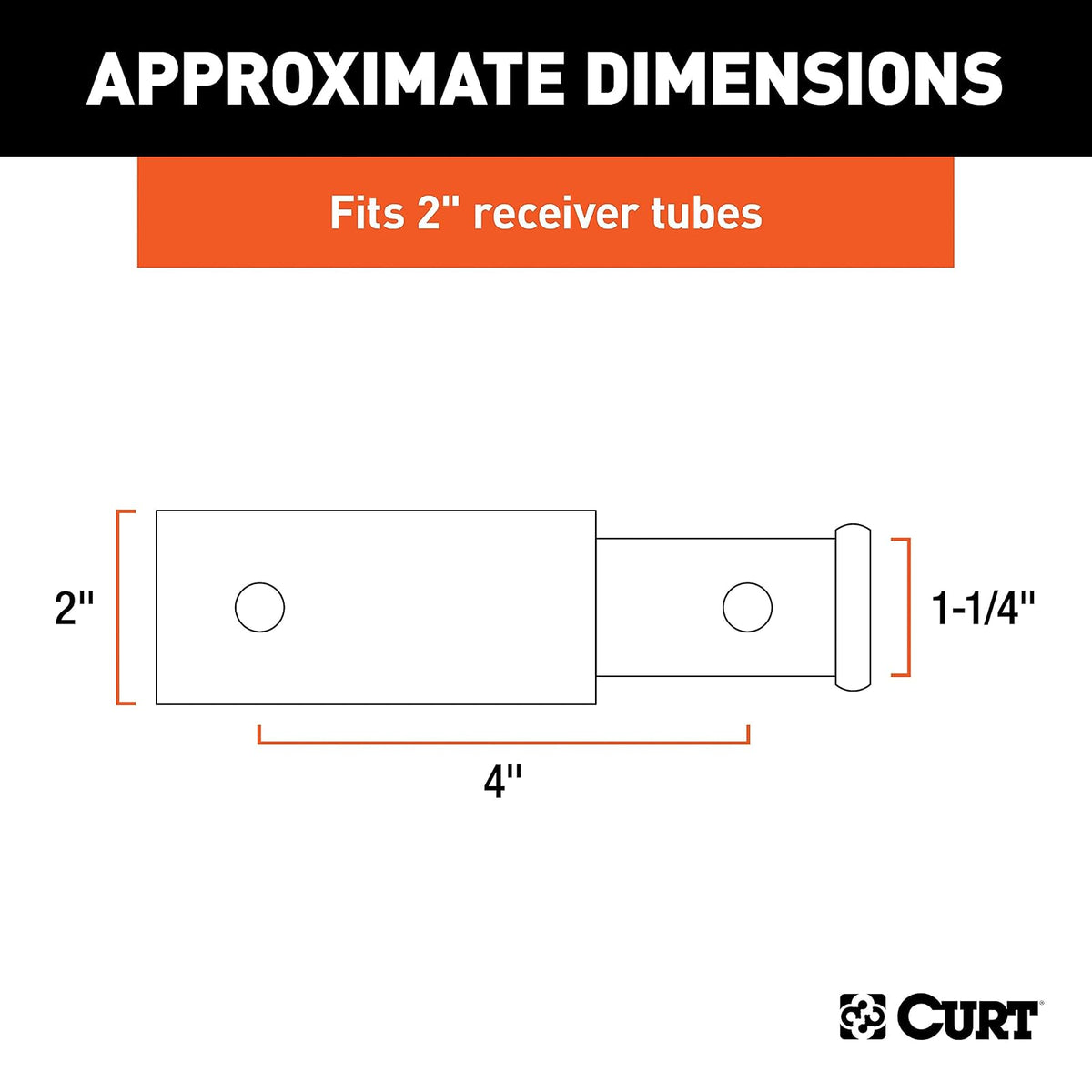 CURT Reductor Adaptador de Enganche 45770, 2 a 1-1/4 in, Extensión 4 in, Negro