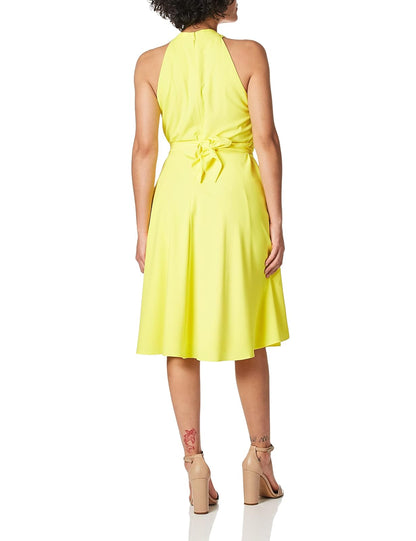 Tahari ASL Vestido sin Mangas de Cuello Cruzado con Corbata en la Cintura Vestido de Coctel para Mujer