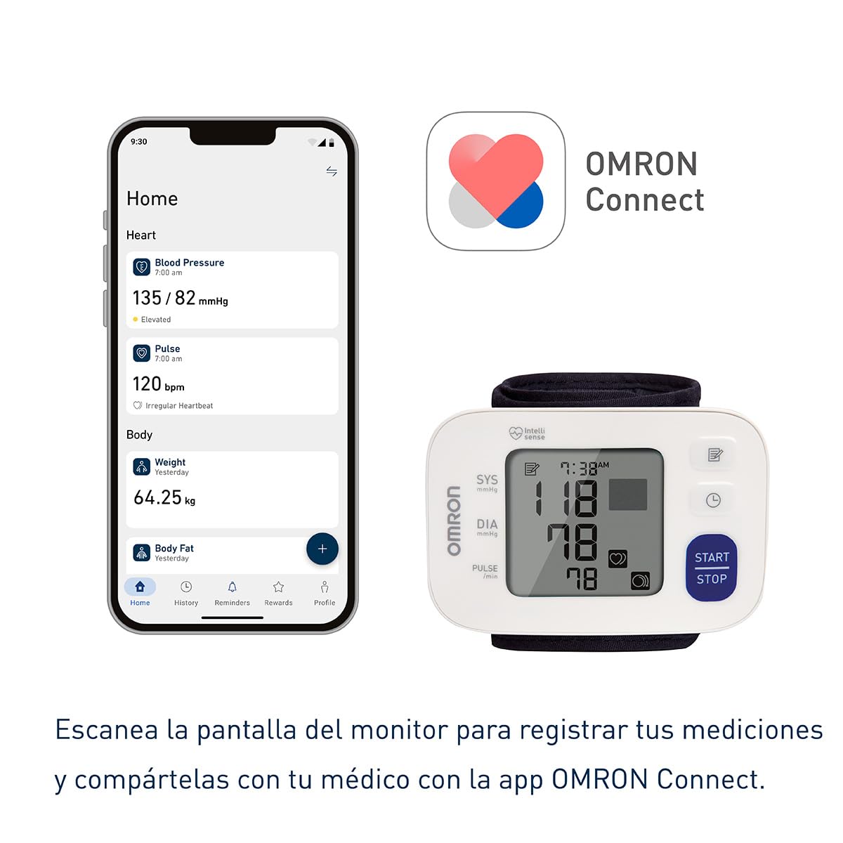 OMRON Baumanómetro automático de muñeca HEM-6230 compatible con app OMRON connect