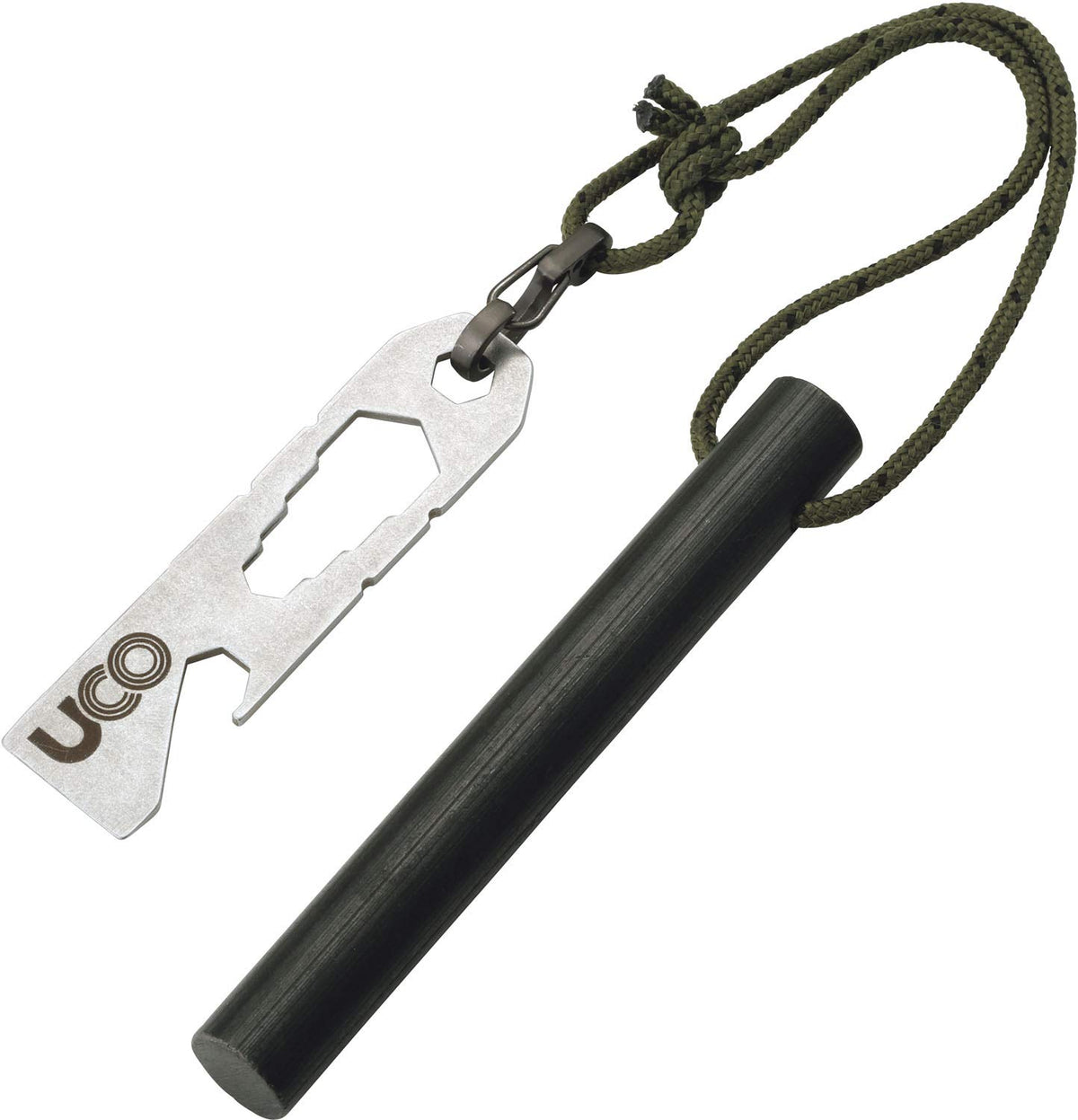 UCO Titan Fire Striker Ferro Rod Herramienta de Supervivencia de Arranque de Fuego con Correa y Multiherramienta, más de 20.000 Golpes