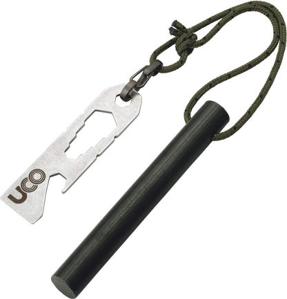UCO Titan Fire Striker Ferro Rod Herramienta de Supervivencia de Arranque de Fuego con Correa y Multiherramienta, más de 20.000 Golpes