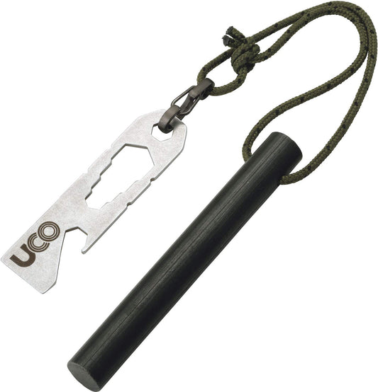 UCO Titan Fire Striker Ferro Rod Herramienta de Supervivencia de Arranque de Fuego con Correa y Multiherramienta, más de 20.000 Golpes