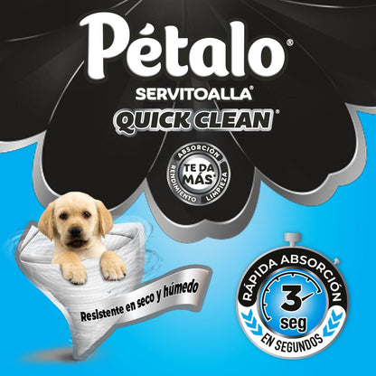 Pétalo Quick Clean, Servitoalla Paquete con 6 rollos de 156 Hojas Dobles Cada Uno, Rápida Absorción en 3 Segundos