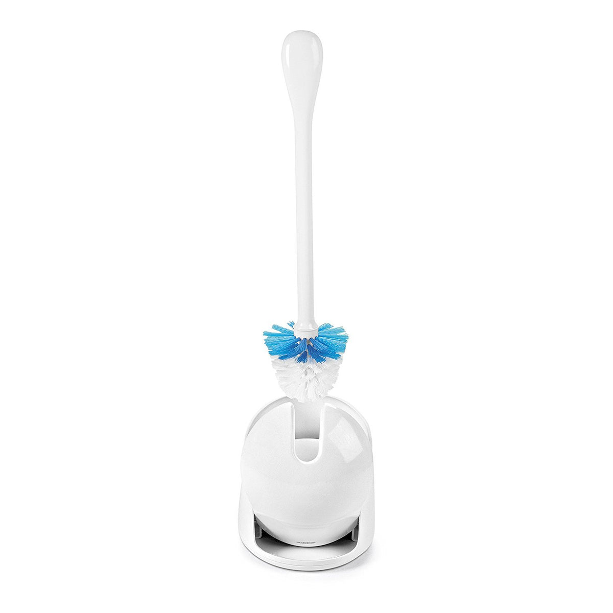 OXO Good Grips Kit de escobilla y escobillero para inodoro, color blanco | Cerdas firmes para una limpieza eficaz, mango antideslizante cómodo, almacenamiento compacto
