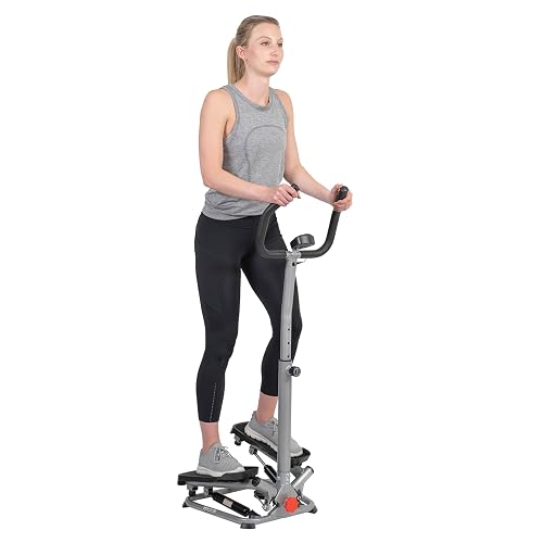 Sunny Health & Fitness Mini Stepper Giratorio Smart con Manillar | Giro Lateral, 160 kg, App SunnyFit, Altura Ajustable, Escaladora Hidráulica, Pantalla LCD, Soporte Dispositivo