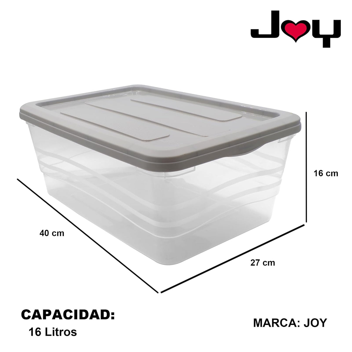 JOY Caja de almacenamiento de Plástico con Tapa, Paquete de 4, Capacidad de 16 Litros, Cajas Apilables para Organizar el Armario, Suministros Escolares (40x27x16 cm)